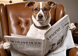 Grafika, Pies, Jack Russell terrier, Okulary, Gazeta, Fotel