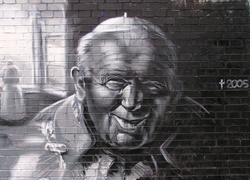 Mural, Portret, Postać, Jan Paweł II, Okno, Street art