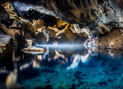 Jaskinia Grjotagja, Odbicie, Skały, Woda, Islandia