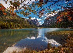 Jesień, Jezioro, Góry, Liście, Drzewa