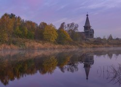 Jesień, Rzeka, Cerkiew, Drzewa, Rosja