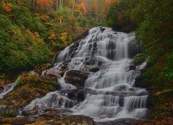 Jesień, Las, Skały, Wodospad, Glen Falls, Nowy Jork, Stany Zjednoczone