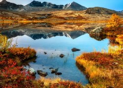 Jesienny krajobraz Parku Narodowego Rondane w Norwegii