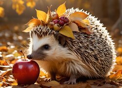 Jeż obok jabłka