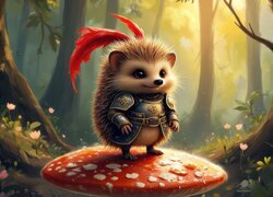 Jeż, Jeżyk, Zbroja, Muchomor, Las, Grafika AI