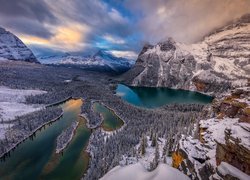 Kanada, Kolumbia Brytyjska, Park Narodowy Yoho, Jezioro Mary Lake, Jezioro Lake OHara, Góry, Zima