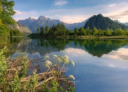Jezioro Almsee w Austrii i góry w oddali