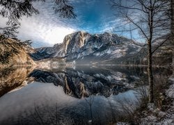 Góry, Jezioro Altausseer See, Drzewa, Altaussee, Styria, Austria