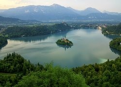 Słowenia, Jezioro Bled, Wysepka, Kościół, Lasy