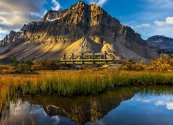 Góry, Góra, Crowfoot Mountain, Jezioro, Bow Lake, Mostek, Odbicie, Park Narodowy Banff, Kanada