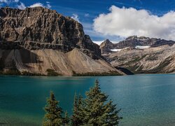 Góry Skaliste, Góra, Crowfoot Mountain, Jezioro, Bow Lake, Odbicie, Park Narodowy Banff, Alberta, Kanada