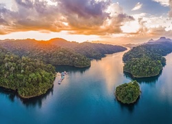 Tajlandia, Jezioro, Lasy, Zachód słońca
