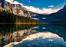 Kanada, Park Narodowy Yoho, Góry, Odbicie, Jezioro Emerald, Las