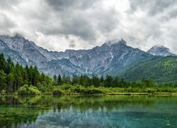 Góry, Las, Drzewa, Jezioro, Chmury, Odbicie