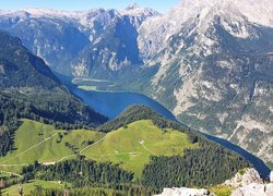 Jezioro Konigssee, Góry, Alpy Bawarskie, Park Narodowy Berchtesgaden, Bawaria, Niemcy