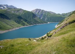 Góry, Dom, Jezioro, Lac de Grand Maison, Isere, Francja