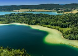 Jezioro, Lac de Narlay, Lasy, Zielone, Drzewa, Jura, Francja