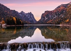 Góry, Dolomity, Jezioro, Lago di Dobbiaco, Toblacher See, Trentino, Włochy