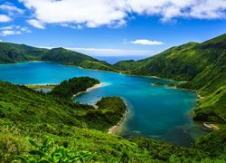 Jezioro, Lagoa de Fodo, Góry, Azory, Wyspa, Sao Miguel, Portugalia