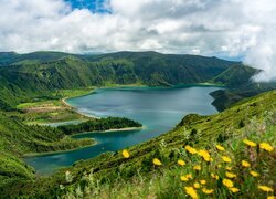 Jezioro, Lagoa de Fodo, Góry, Azory, Sao Miguel, Wyspa, Portugalia