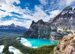 Kanada, Kolumbia Brytyjska, Park Narodowy Yoho, Jezioro Lake OHara, Góry, Lasy, Chmury