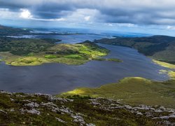 Wzgórza, Jezioro, Lough Corrib, Galway, Irlandia