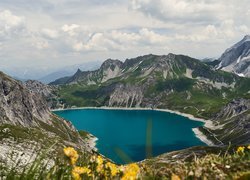 Jezioro Lunersee, Góry, Skały, Chmury, Bludenz, Austria