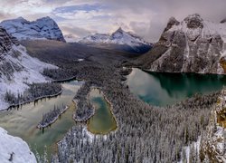 Kanada, Kolumbia Brytyjska, Park Narodowy Yoho, Jeziora, Mary Lake, Lake OHara, Góry, Zima, Chmury