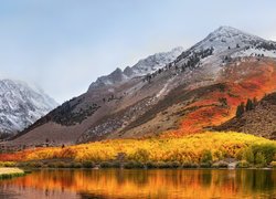 Jesień, Eastern Sierra, Góry, Drzewa, Chmury, Jezioro, North Lake, Kalifornia, Stany Zjednoczone