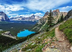 Kanada, Kolumbia Brytyjska, Park Narodowy Yoho, Jezioro O Hara, Góry Canadian Rockies, Las, Chmury