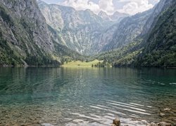 Jezioro Obersee, Góry Alpy, Lasy, Park Narodowy Berchtesgaden, Bawaria, Niemcy