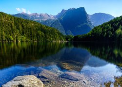 Jezioro Piburger, Kamienie, Góry Alpy, Lasy, Gmina Oetz, Tyrol, Austria