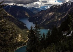 Góry, Wysokie Taury, Jezioro Plansee, Drzewa, Austria