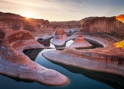 Stany Zjednoczone, Arizona, Kanion Glen, Jezioro Powell, Skały, Promienie słońca