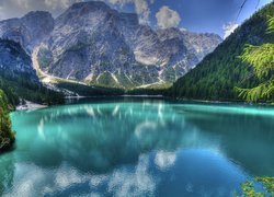 Góry, Dolomity, Jezioro, Pragser Wildsee, Lago di Braies, Drzewa, Włochy