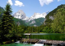 Góry, Alpy, Las, Drzewa, Jesioro Schiederweiher, Hinterstoder, Austria