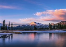 Jezioro, Sparks Lake, Drzewa, Góry Kaskadowe, Stan Oregon, Stany Zjednoczone
