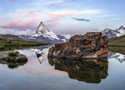 Góry, Alpy, Szczyt Matterhorn Jezioro Stellisee, Skały, Odbicie, Miejscowość, Zermatt, Szwajcaria