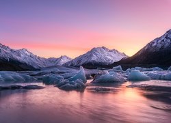 Jezioro Tasman Lake na tle zaśnieżonej góry Cooka