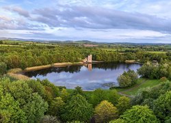 Park Oakfield, Budowla, Jezioro, Drzewa, Chmury, Hrabstwo Donegal, Irlandia