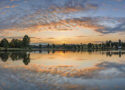 Park, Przyrody, Saar Hunsruck, Jezioro, Zbiornik, Kell, Drzewa, Wschód słońca, Chmury, Kell am See, Niemcy