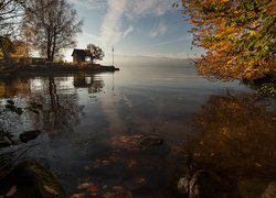 Szwajcaria, Jezioro Zuryskie -Zürichsee, Jesień, Drzewa, Altanka