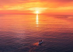 Morze, Zachód słońca, Kajak