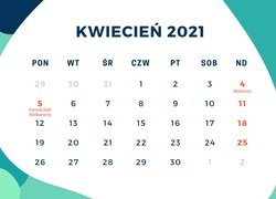 Kalendarz, Miesiąc, Kwiecień, Rok, 2021