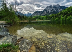 Jezioro, Kamienie, Drzewa, Góry