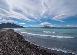 Góry, Niebo, Chmury, Jezioro, San Martin Lago, Kamienie, Patagonia, Argentyna