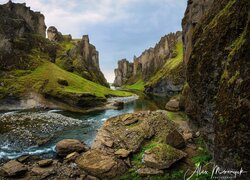 Islandia, Wąwóz, Kanion Fjadrargljufur, Rzeka Fjadra, Skały