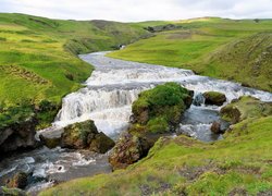 Wzgórza, Trawa, Kamienie, Rzeka, Islandia