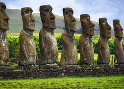 Kamiennne posągi Moai na Wyspie Wielkanocnej
