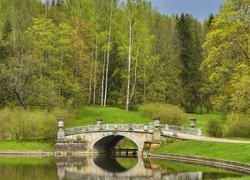 Kamienny mostek nad rzeką Sławianką w petersburskim Parku Pawłowskim